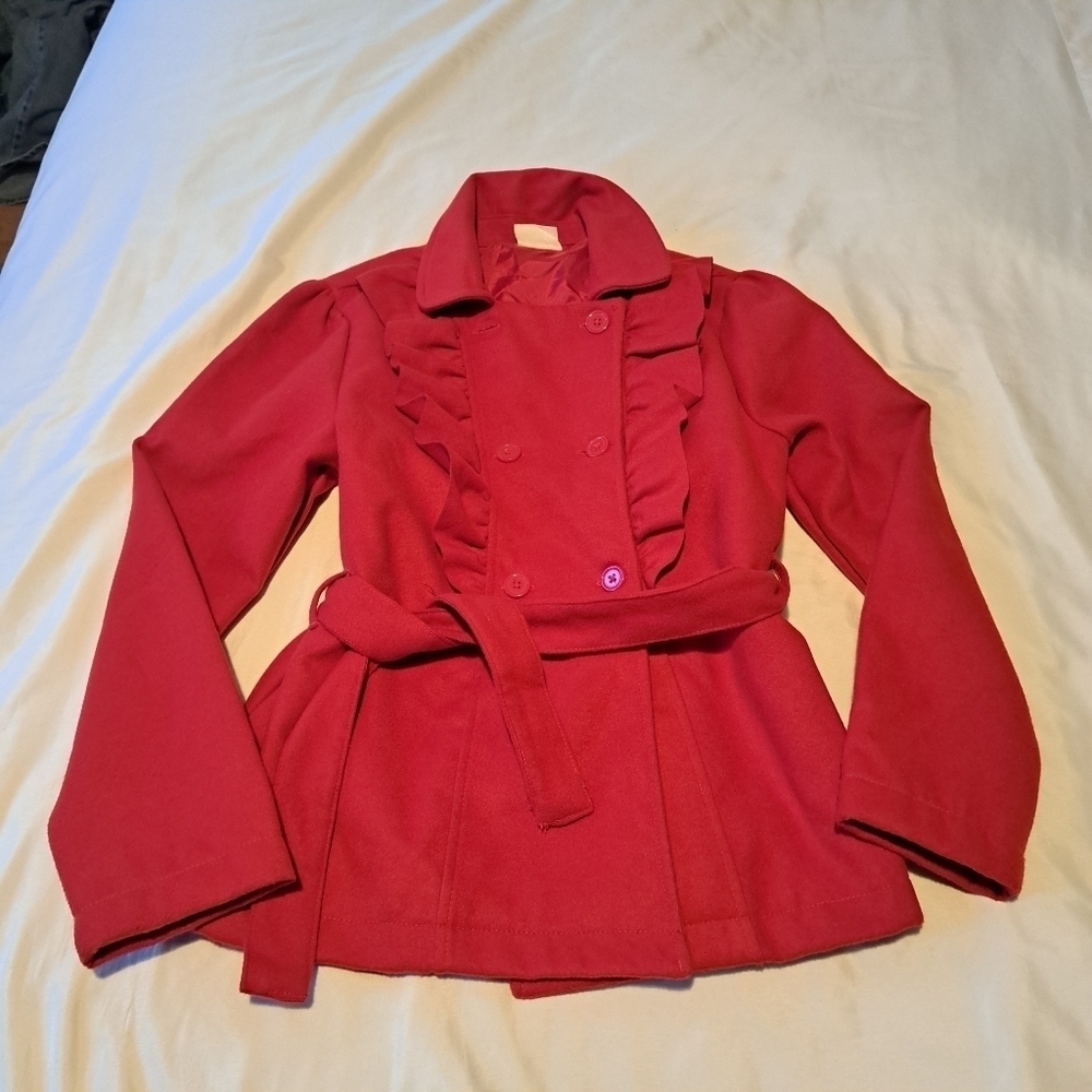 Crazy 8 girls Cheery Good Friends red belted coat size Large 10-12